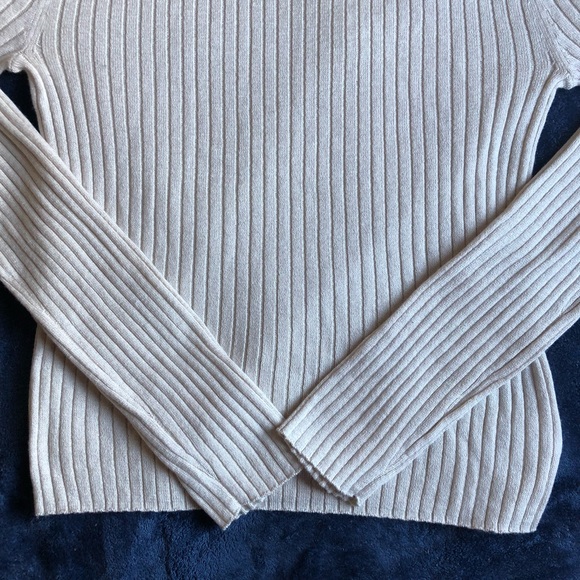 SOLD! AE Oatmeal Beige Ribbed Cropped Turtleneck - Picture 3 of 7